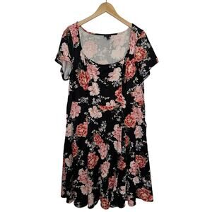 Black with Pink Flowers Floral Torrid Summer Dress Plus Size 2X Flattering